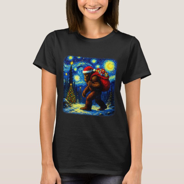 Bigfoot Santa Christmas Starry Night Sasquatch Van T-Shirt (Vorderseite)