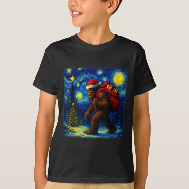 Bigfoot Santa Christmas Starry Night Sasquatch Van T-Shirt (Vorderseite)