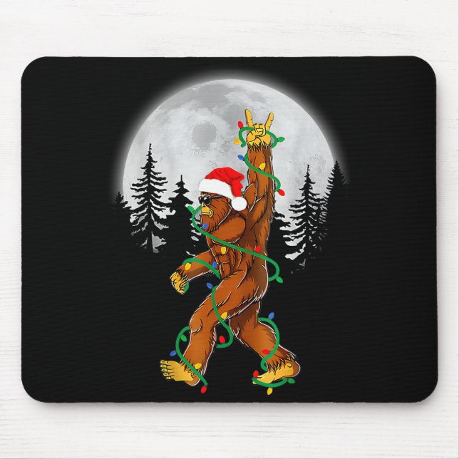 Bigfoot Santa Christmas Tree Lights Funny Xmas Sas Mousepad (Vorne)