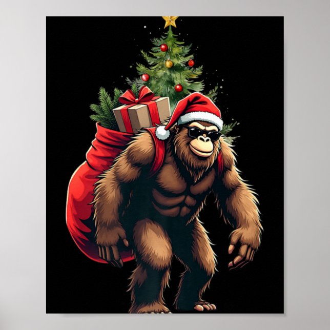 Bigfoot Santa Christmas Tree Lights Funny Xmas Sas Poster (Vorne)