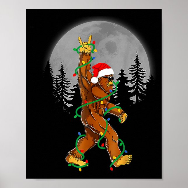 Bigfoot Santa Christmas Tree Lights Funny Xmas Sas Poster (Vorne)