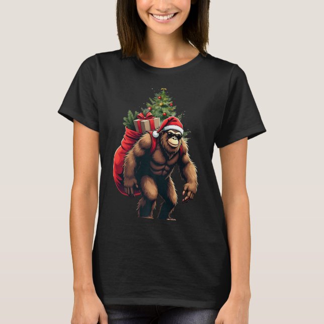 Bigfoot Santa Christmas Tree Lights Funny Xmas Sas T-Shirt (Vorderseite)