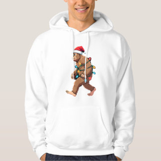 Bigfoot Santa Christmas Tree Lights Xmas Boys Men  Hoodie