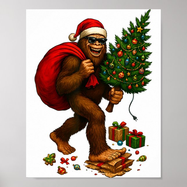 Bigfoot Santa Christmas Tree Lights Xmas Boys Men  Poster (Vorne)