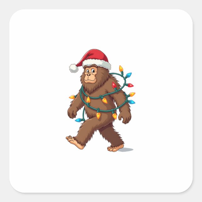 Bigfoot Santa Christmas Tree Lights Xmas Boys Men  Quadratischer Aufkleber (Vorderseite)