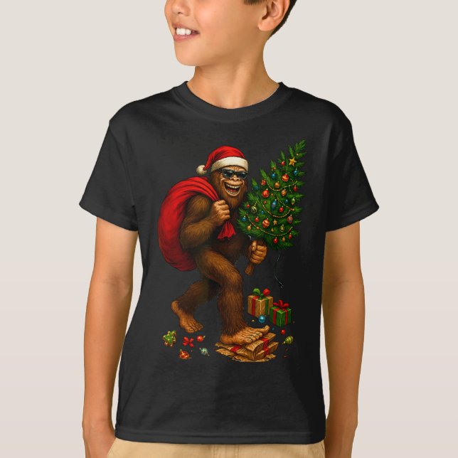 Bigfoot Santa Christmas Tree Lights Xmas Boys Men  T-Shirt (Vorderseite)