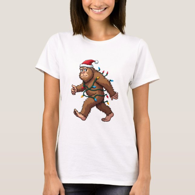 Bigfoot Santa Christmas Tree Lights Xmas Boys Men  T-Shirt (Vorderseite)