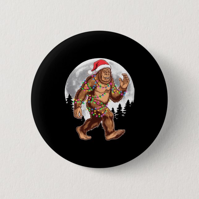 Bigfoot Santa Christmas Tree Lights Xmas Sasquatch Button (Vorderseite)