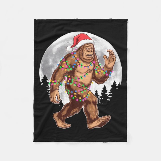 Bigfoot Santa Christmas Tree Lights Xmas Sasquatch Fleecedecke (Vorderseite)