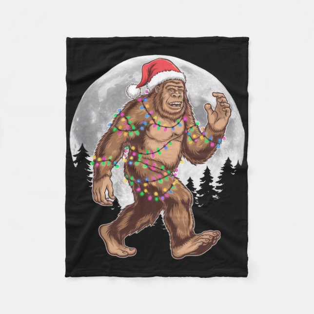 Bigfoot Santa Christmas Tree Lights Xmas Sasquatch Fleecedecke (Vorderseite)