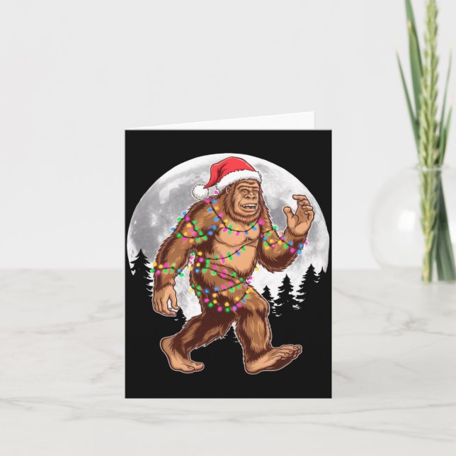 Bigfoot Santa Christmas Tree Lights Xmas Sasquatch Karte (Vorderseite)