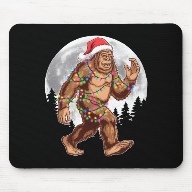 Bigfoot Santa Christmas Tree Lights Xmas Sasquatch Mousepad (Vorne)