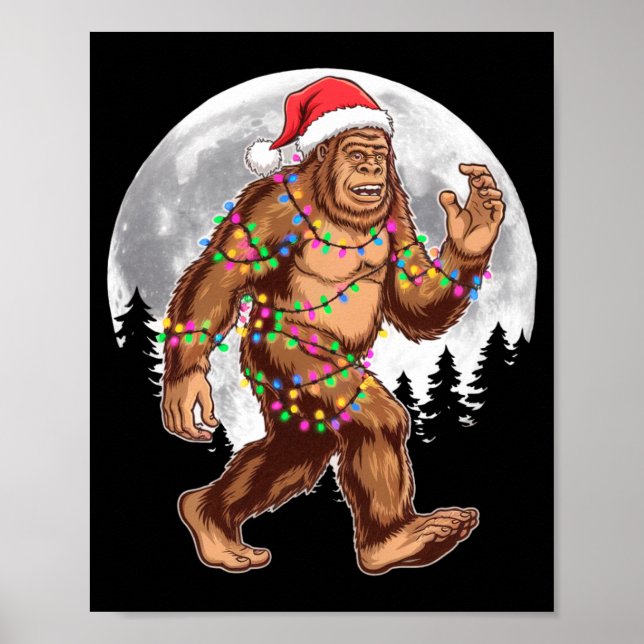 Bigfoot Santa Christmas Tree Lights Xmas Sasquatch Poster (Vorne)