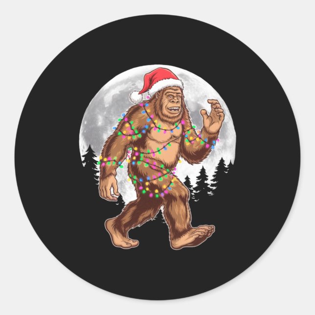 Bigfoot Santa Christmas Tree Lights Xmas Sasquatch Runder Aufkleber (Vorderseite)