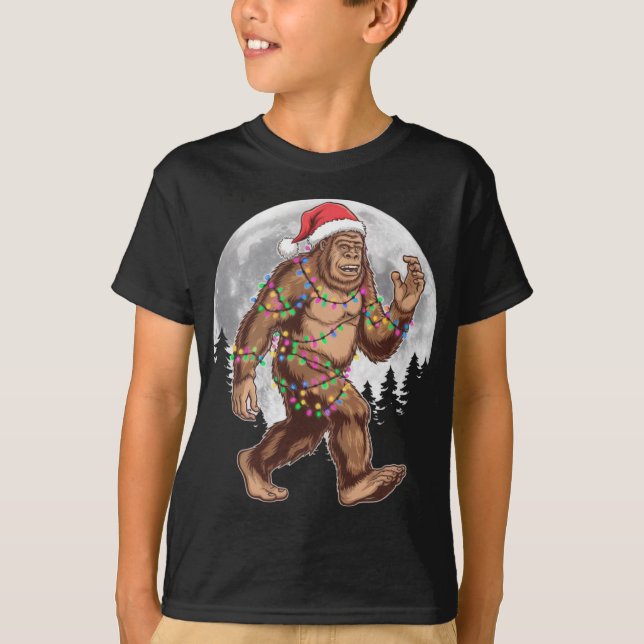Bigfoot Santa Christmas Tree Lights Xmas Sasquatch T-Shirt (Vorderseite)