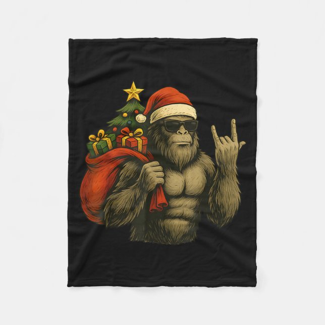 Bigfoot Santa Christmas Tree Rock On Funny Xmas Sa Fleecedecke (Vorderseite)
