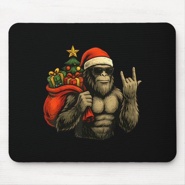 Bigfoot Santa Christmas Tree Rock On Funny Xmas Sa Mousepad (Vorne)