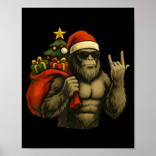 Bigfoot Santa Christmas Tree Rock On Funny Xmas Sa Poster (Vorne)
