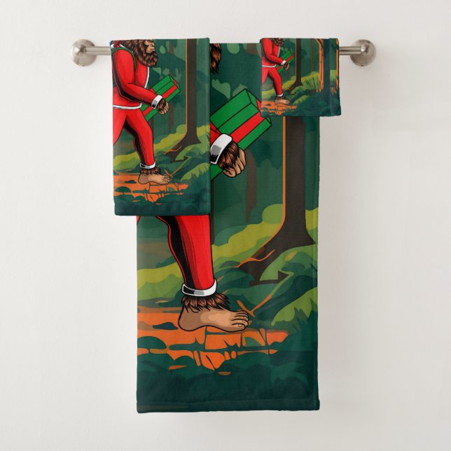 Bigfoot Santa Claus Sack der Geschenke Badhandtuch Set (Insitu)