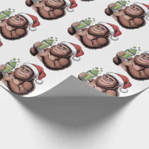 Bigfoot Santa Funny Sasquatch Holding Matcha Xmas Geschenkpapier