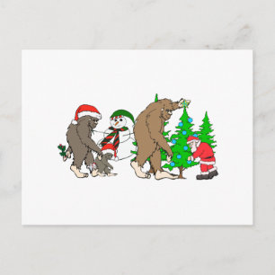 Bigfoot Santa Snowman Feiertagspostkarte