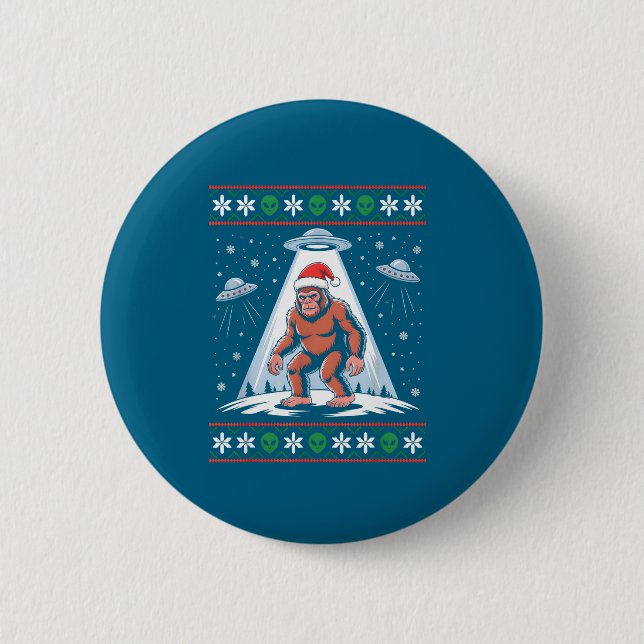Bigfoot Santa Ufo Alien Funny Ugly Christmas Sweat Button (Vorderseite)