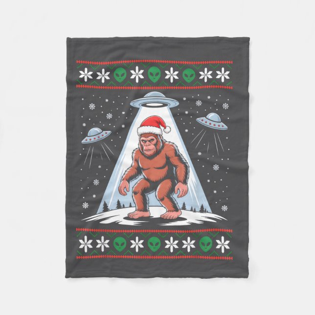 Bigfoot Santa Ufo Alien Funny Ugly Christmas Sweat Fleecedecke (Vorderseite)