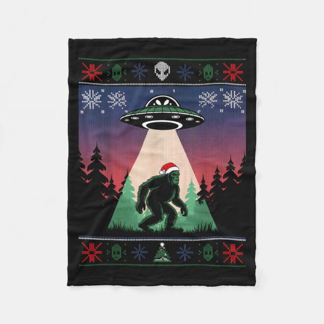 Bigfoot Santa Ufo Alien Funny Ugly Christmas Sweat Fleecedecke (Vorderseite)