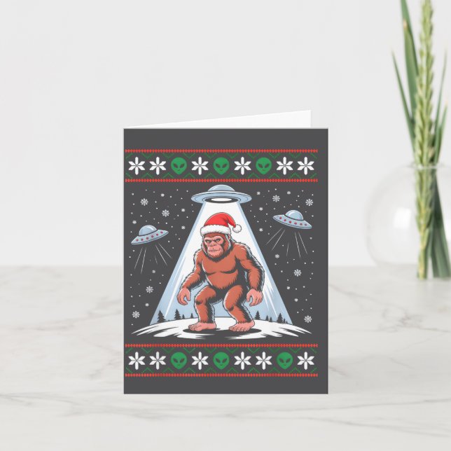 Bigfoot Santa Ufo Alien Funny Ugly Christmas Sweat Karte (Vorderseite)
