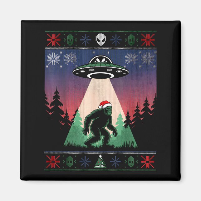 Bigfoot Santa Ufo Alien Funny Ugly Christmas Sweat Magnet (Vorne)