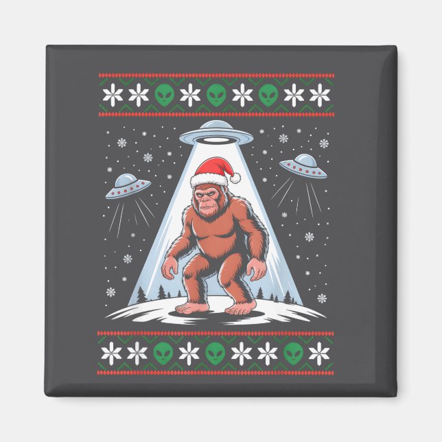 Bigfoot Santa Ufo Alien Funny Ugly Christmas Sweat Magnet (Vorne)