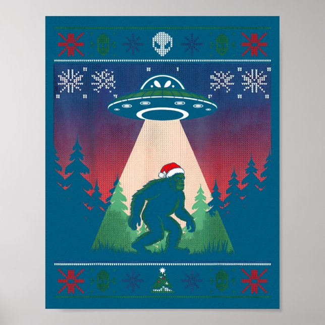 Bigfoot Santa Ufo Alien Funny Ugly Christmas Sweat Poster (Vorne)
