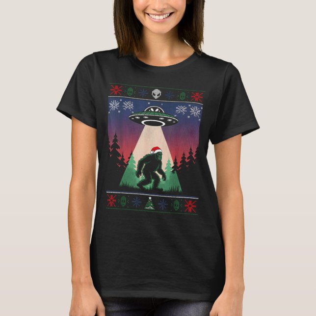 Bigfoot Santa Ufo Alien Funny Ugly Christmas Sweat T-Shirt (Vorderseite)