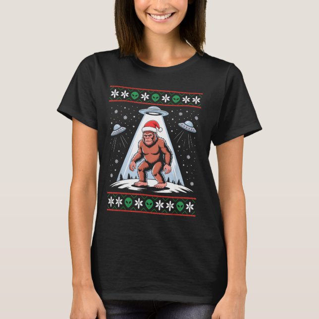 Bigfoot Santa Ufo Alien Funny Ugly Christmas Sweat T-Shirt (Vorderseite)