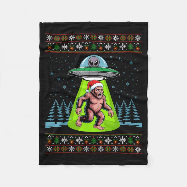 Bigfoot Santa Ufo Sasquatch Funny Ugly Christmas S Fleecedecke (Vorderseite)
