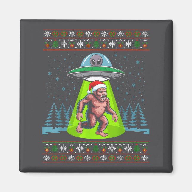 Bigfoot Santa Ufo Sasquatch Funny Ugly Christmas S Magnet (Vorne)