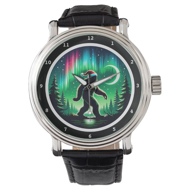 Bigfoot Santa with Northern Lights  Armbanduhr (Vorderseite)