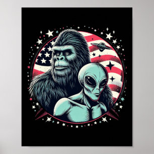 Bigfoot Sasquatch Alien Amp Bigfoot Usa Flaggen Poster