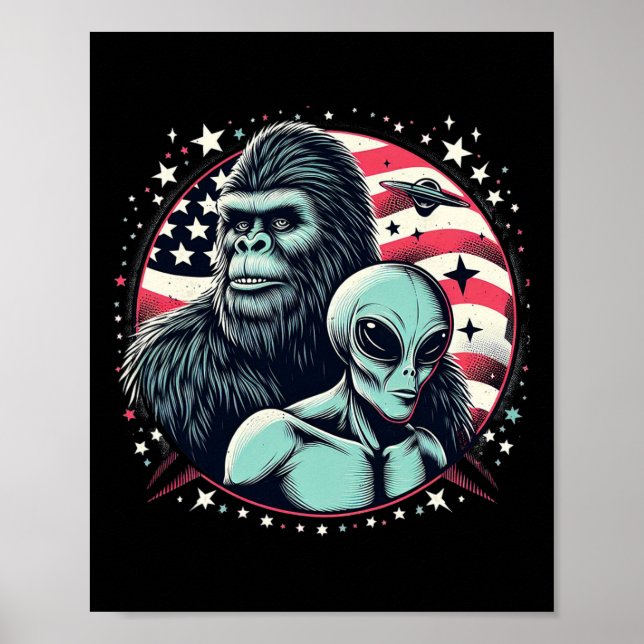 Bigfoot Sasquatch Alien Amp Bigfoot Usa Flaggen Poster (Vorne)