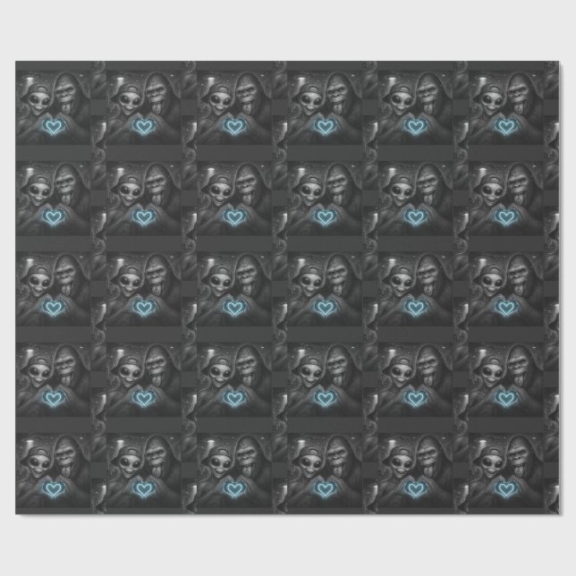 Bigfoot Sasquatch Alien Liebe Handzeichen Geschenkpapier (Flach)