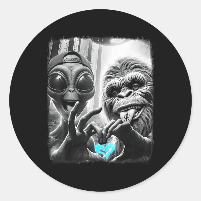 Bigfoot Sasquatch Alien Lovefest Liebe Handzeichen Runder Aufkleber (Vorderseite)