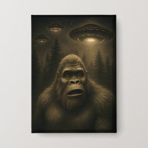 Bigfoot Sasquatch Alien UFO Funny Button