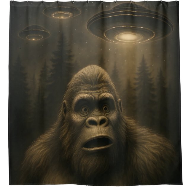 Bigfoot Sasquatch Alien UFO Funny Duschvorhang (Vorderseite)