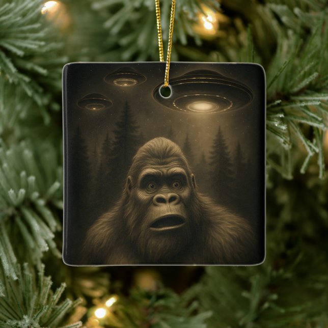 Bigfoot Sasquatch Alien UFO Funny Keramikornament (Baum)