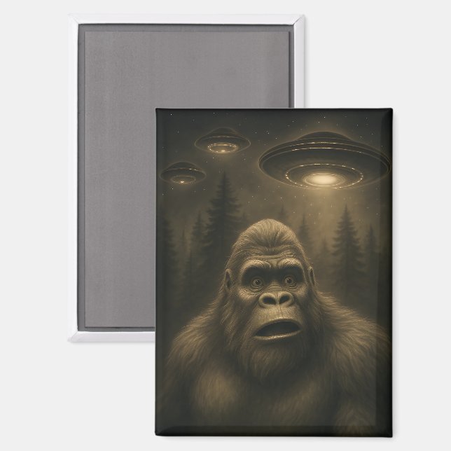 Bigfoot Sasquatch Alien UFO Funny Magnet (Vorderseite/Rückseite)