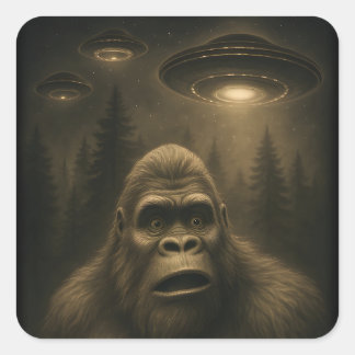 Bigfoot Sasquatch Alien UFO Funny Quadratischer Aufkleber