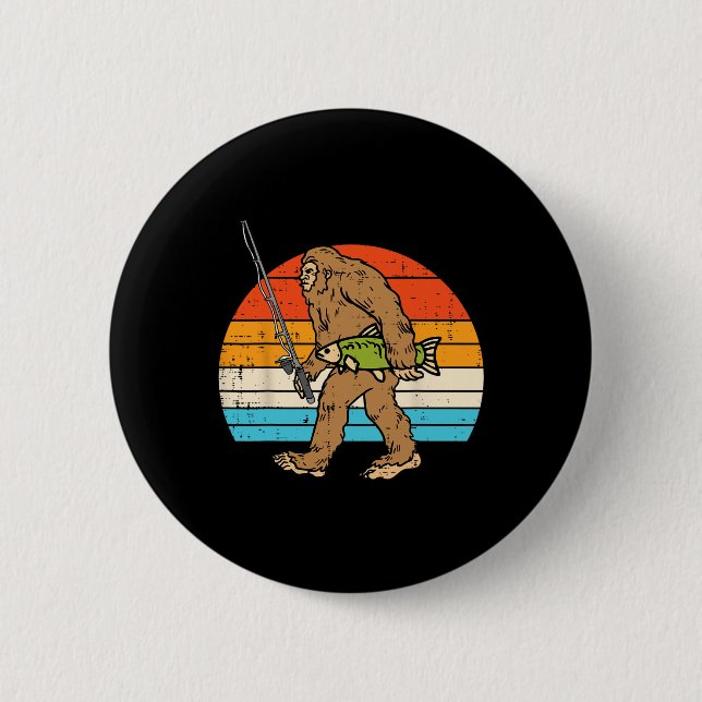 Bigfoot Sasquatch Angeln Retro Fischer Männer Frau Button (Vorderseite)