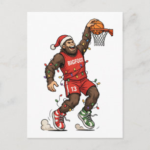 Bigfoot Sasquatch Basketball Weihnachten 2026 Feie Ankündigungspostkarte