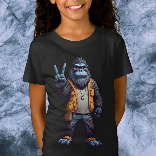 Bigfoot Sasquatch Blinkendes Friedenszeichen T-Shirt (Von Creator hochgeladen)