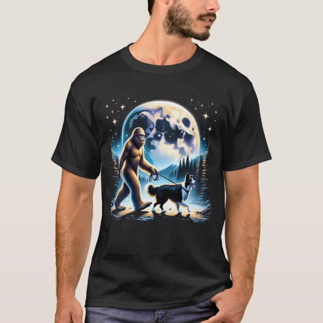 Bigfoot Sasquatch Border Collie Walking Dog Lover T-Shirt (Vorderseite)